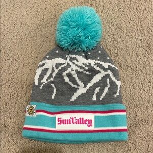 Sun Valley Idaho, Baldy mountain Teal, grey and pink Pom-Pom Beanie